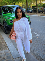 White One-Shoulder Casual Loose Jumpsuit