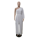 White One-Shoulder Casual Loose Jumpsuit
