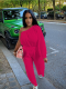 Rose Red One-Shoulder Casual Loose Jumpsuit