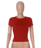 Red Simple All-Match Round Neck Short-Sleeved Navel-Baring Casual T-Shirt