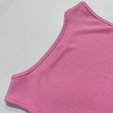 Pink Fashionable Slim-fitting Vest and Slit Skirt Two-piece Set
