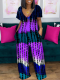 Fashion Tie-Dye Printed Camouflage Stripe Jumpsuit