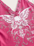 Pink Butterfly Low-Cut V-Neck Slim Fit Sweet Girl Vest