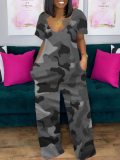 Fashion Tie-Dye Printed Camouflage Stripe Jumpsuit