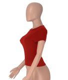 Red Simple All-Match Round Neck Short-Sleeved Navel-Baring Casual T-Shirt