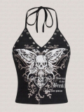 Black Butterfly Low-Cut V-Neck Slim Fit Sweet Girl Vest