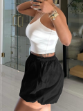 Black Elastic Waist Fluffy Shorts