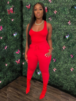 Red Sexy Vest Drawstring Trousers Casual Two-Piece Set
