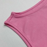 Pink Fashionable Slim-fitting Vest and Slit Skirt Two-piece Set