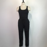 Black Sexy Vest Drawstring Trousers Casual Two-Piece Set