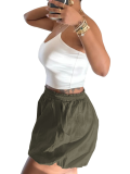 Army Green Elastic Waist Fluffy Shorts