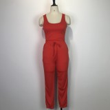 Red Sexy Vest Drawstring Trousers Casual Two-Piece Set