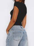 Black Simple All-Match Round Neck Short-Sleeved Navel-Baring Casual T-Shirt