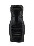 Black Sexy Tube Top PU Hip Dress