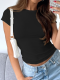 Black Simple All-Match Round Neck Short-Sleeved Navel-Baring Casual T-Shirt