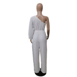 White One-Shoulder Casual Loose Jumpsuit