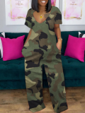 Fashion Tie-Dye Printed Camouflage Stripe Jumpsuit
