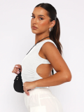 White Sexy Backless Versatile Round Neck Short Sleeve Navel-Exposed Casual T-Shirt