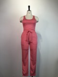 Pink Sexy Vest Drawstring Trousers Casual Two-Piece Set