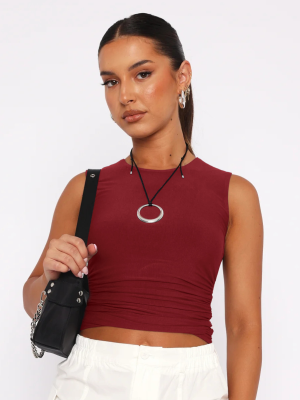 Wine Red Sexy Backless Versatile Round Neck Short Sleeve Navel-Exposed Casual T-Shirt