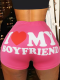 Pink Sexy Women's Tight Printed Shorts Yoga Pants