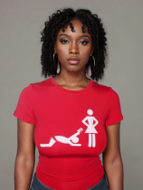 Red Casual All-Match Printed Round Neck Short-Sleeved Slim T-Shirt