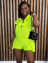 Fluorescent Green Three-Dimensional Pocket Sports Casual Two-Piece Suit