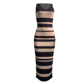 Fashionable Striped Print Sleeveless V-Neck Sexy Dress