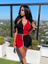 Sexy Stitching Contrast Color Backless Two Piece Suit