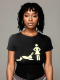 Black Casual All-Match Printed Round Neck Short-Sleeved Slim T-Shirt