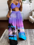 Sexy Bra Fashion Print Wide Leg Pants Two Piece Set