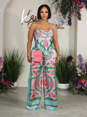 Summer Fashion Printed Sexy Suspender Top Straight Pants Two-Piece Set