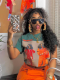 Green Fashion Personality Portrait Print Loose Short-Sleeved T-Shirt
