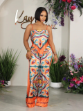 Summer Fashion Printed Sexy Suspender Top Straight Pants Two-Piece Set
