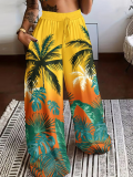 Sexy Bra Fashion Print Wide Leg Pants Two Piece Set