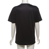 Black Fashion Personality Portrait Print Loose Short-Sleeved T-Shirt