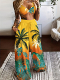 Sexy Bra Fashion Print Wide Leg Pants Two Piece Set