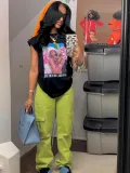 Black Fashion Personality Portrait Print Loose Short-Sleeved T-Shirt