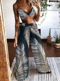 Sexy Bra Fashion Print Wide Leg Pants Two Piece Set