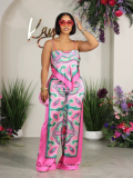 Summer Fashion Printed Sexy Suspender Top Straight Pants Two-Piece Set