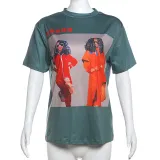 Green Fashion Personality Portrait Print Loose Short-Sleeved T-Shirt