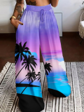 Sexy Bra Fashion Print Wide Leg Pants Two Piece Set