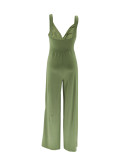 Green Sleeveless Deep V Twisted Knot Casual Solid Color Jumpsuit