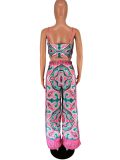 Summer Fashion Printed Sexy Suspender Top Straight Pants Two-Piece Set