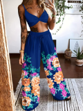 Sexy Bra Fashion Print Wide Leg Pants Two Piece Set