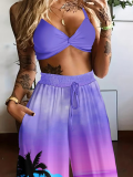 Sexy Bra Fashion Print Wide Leg Pants Two Piece Set