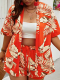 Red Casual Holiday Style Cardigan Shorts Two-Piece Set