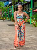Summer Fashion Printed Sexy Suspender Top Straight Pants Two-Piece Set