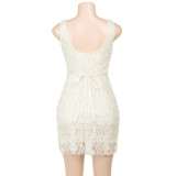 Sexy Apricot Rose Texture Deep V Dress