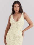Sexy Apricot Rose Texture Deep V Dress